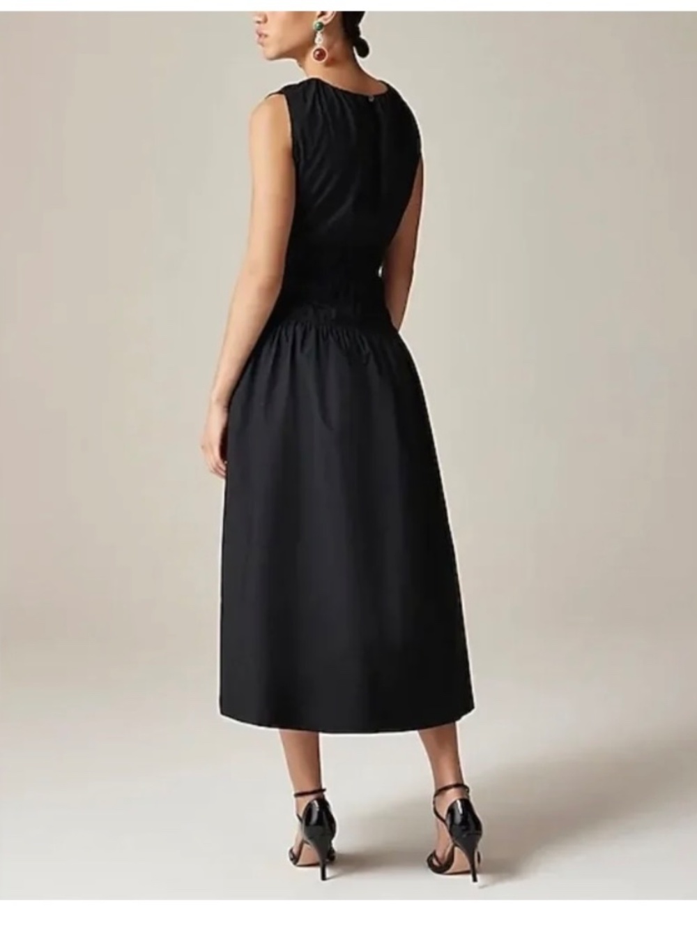 J.Crew Hyacinth Dress Black Cotton Poplin Smocked Midi Size Small - Picture 3 of 12
